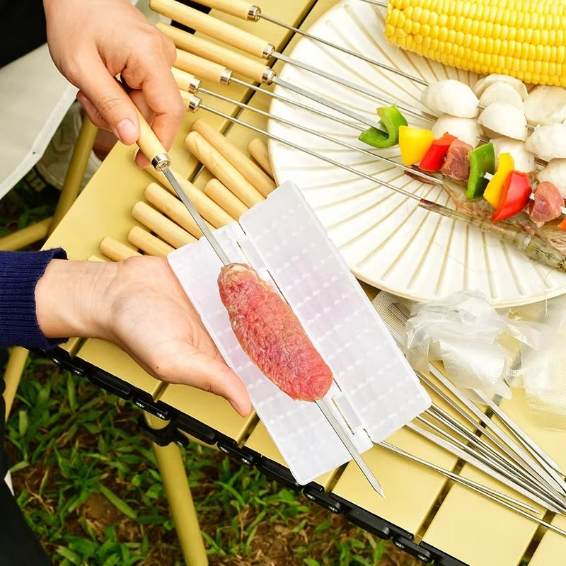 6 Pcs Kebab Skewers | Stainless Steel BBQ Skewers with Wooden Handle | Reusable Kabab Sticks Nawazia