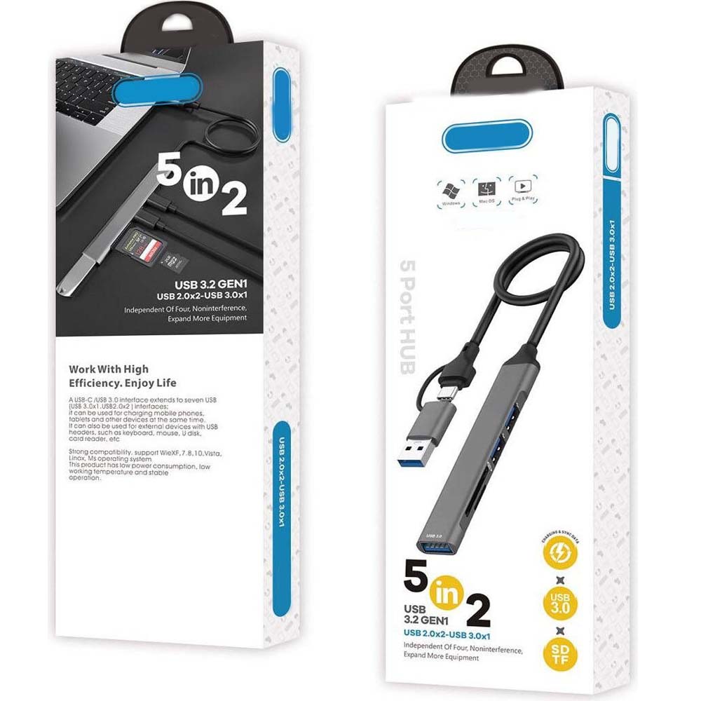 Type-C USB-A 5-in-2 Hub – USB 3.0 and USB 2.0 Connectivity for Efficient Device Management Nawazia