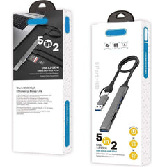 Type-C USB-A 5-in-2 Hub – USB 3.0 and USB 2.0 Connectivity for Efficient Device Management Nawazia