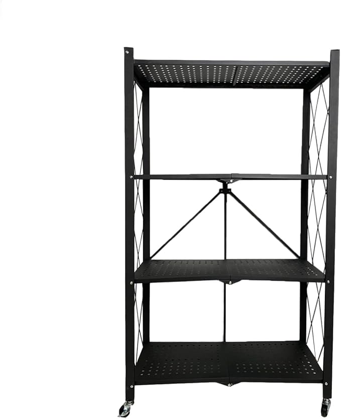 4-Layer Black Mobile Folding Kitchen Storage Rack – No-Installation, Thickened Multi-Purpose Shelf Nawazia