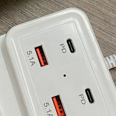 Intelligent USB Power Strip Plug with Dual PD & USB Ports | 5.1A Multi-Port Fast Charging Power Supply | US/EU Plug, 4 USB Output Ports for Safe Charging Nawazia