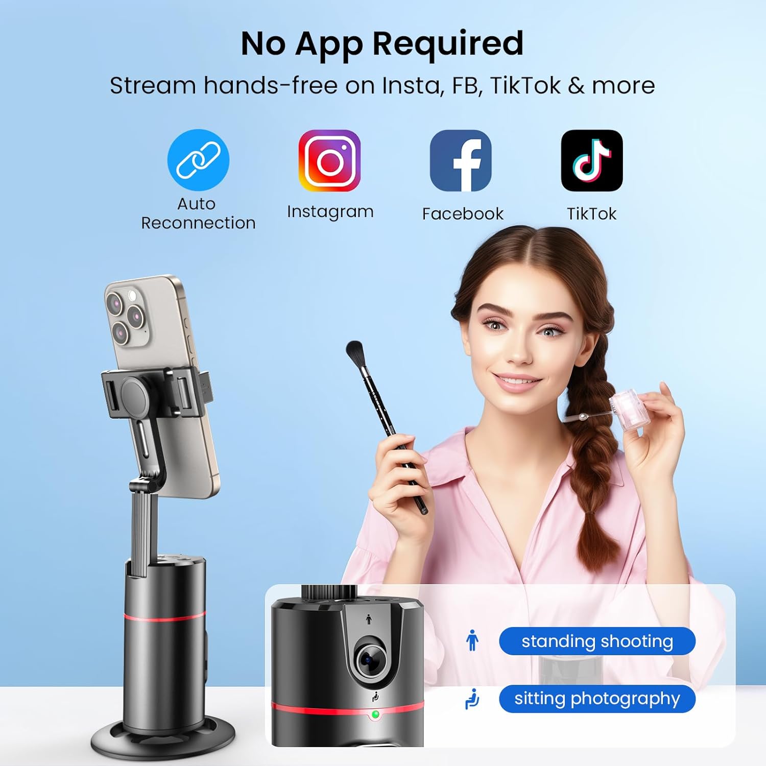 Tripod with Fill Lights – Smart 360° Rotation, Gesture Control, Detachable Remote, and Adjustable Lighting for Vlogging and Live Streaming Nawazia
