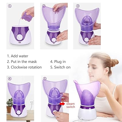 Facial Steamer | Professional Face Sauna Mask & Steam Inhaler | Moisturizer with Aroma Diffuser (Purple) Nawazia