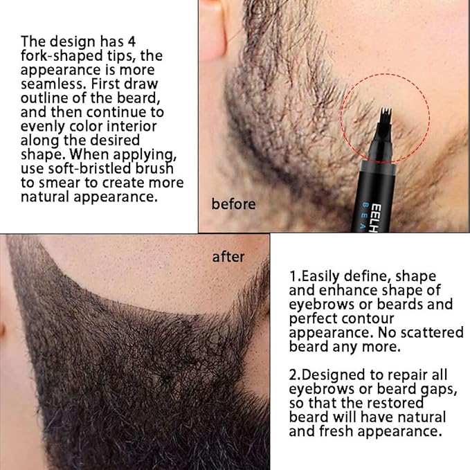 Waterproof Beard Filler Pen Kit | Contoured Beard Pen with Brush | Long-Lasting & Sweatproof Beard Pencil | Perfect for Patchy Beards Nawazia