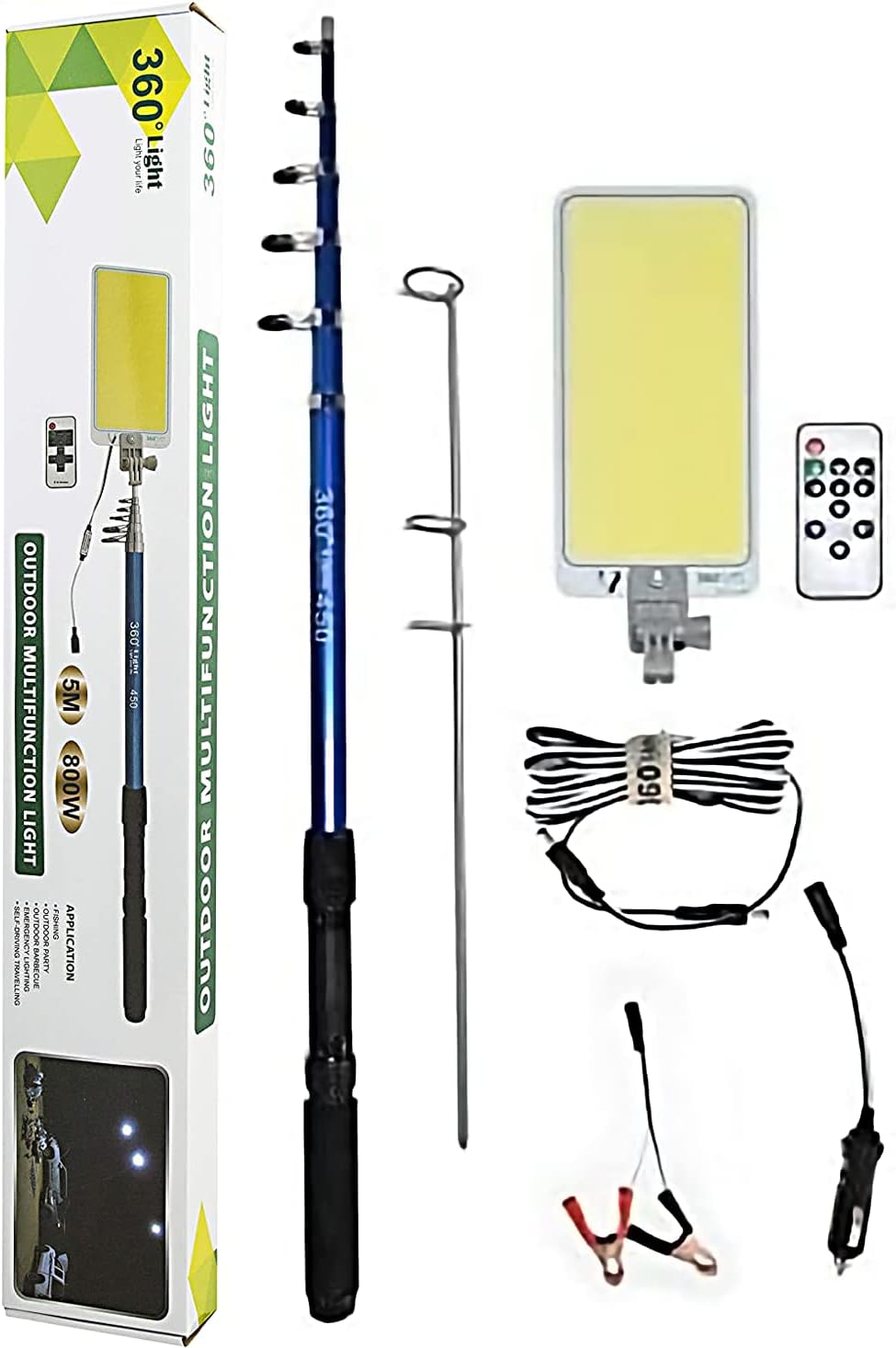 360° Multifunction Outdoor LED Light | 5M Fishing Rod Lamp with IR Remote | 3 Modes | 800W Camping Lantern Nawazia