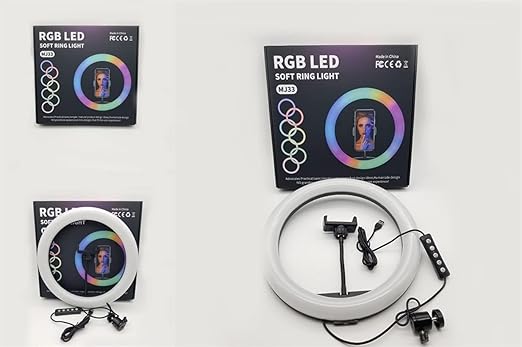MJ33 RGB LED Soft Ring Light | 26CM Adjustable Ring Light with Phone Holder | Perfect for Video Recording & Live Streaming Nawazia