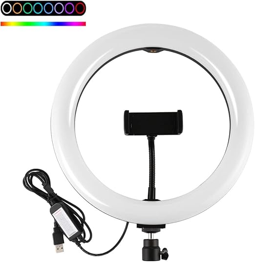 MJ33 RGB LED Soft Ring Light | 26CM Adjustable Ring Light with Phone Holder | Perfect for Video Recording & Live Streaming Nawazia