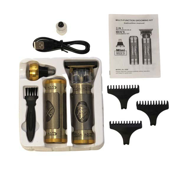 3-in-1 Rechargeable Men's Grooming Kit - Anti-Pinch System, T-Blade, USB Type-C Charging, High-Performance Grooming Tool