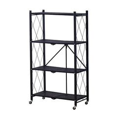 4-Layer Black Mobile Folding Kitchen Storage Rack