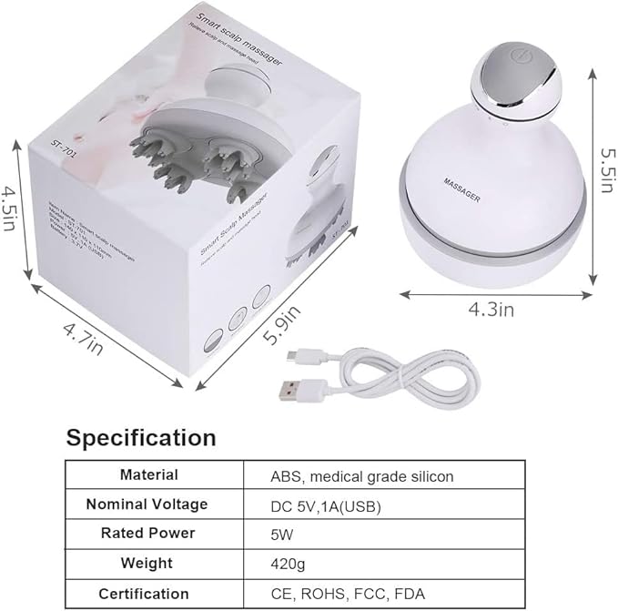 Smart 4D Head Massager | Electric Scalp Massager with 4 Heads & 84 Nodes | Hair Growth & Stress Relief Nawazia