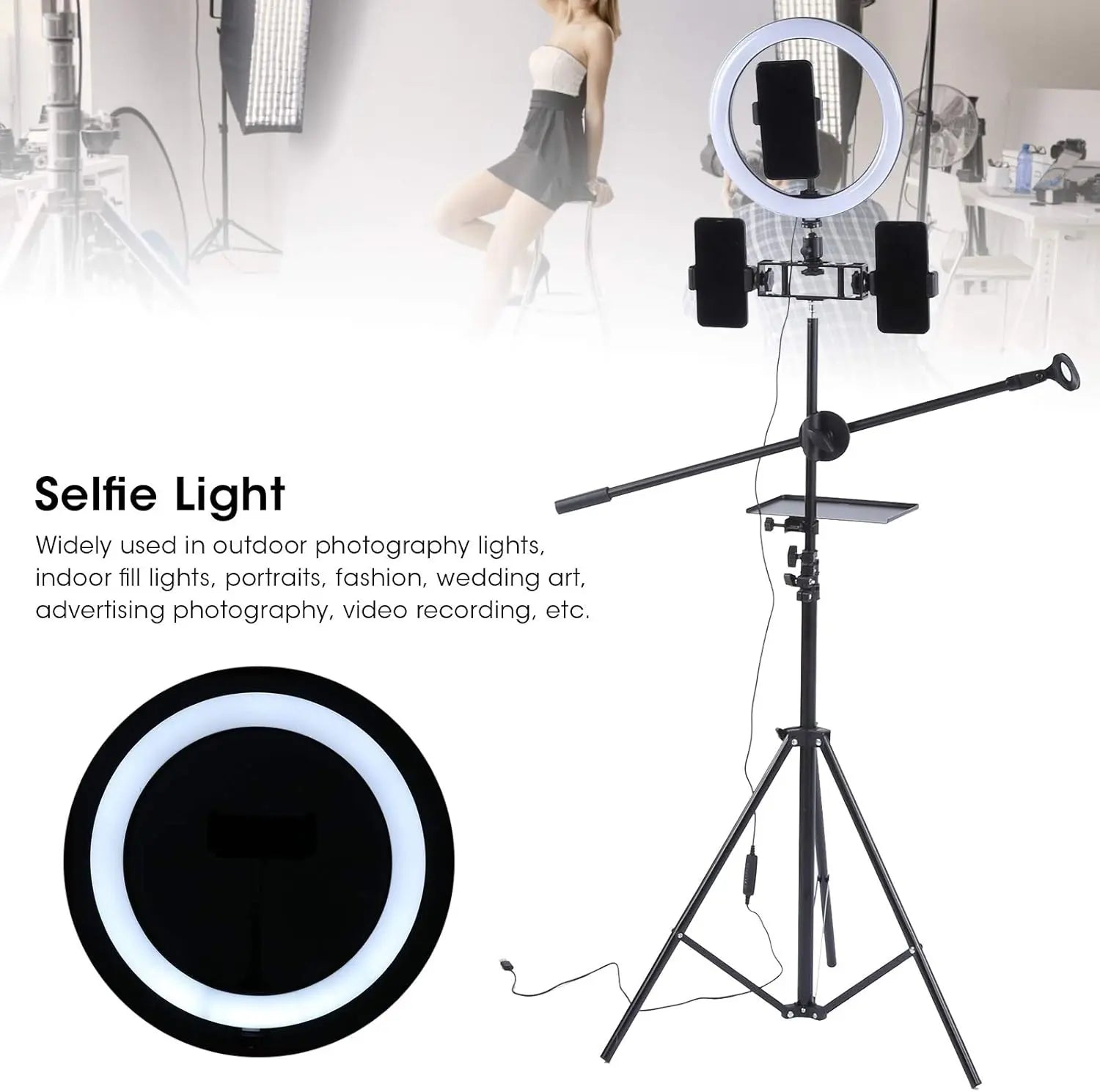 Ring Light Sound Card Tray with Live Microphone Stand | Adjustable Threaded Clamp Clip | Tripod Bracket Accessories with Mobile Phone Holder Nawazia