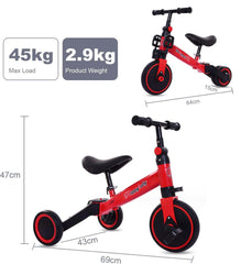 3-in-1 Kids Tricycle Toddler Bike | Adjustable Seat, Handlebar, & Removable Pedals | Red Nawazia