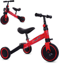3-in-1 Kids Tricycle Toddler Bike | Adjustable Seat, Handlebar, & Removable Pedals | Red Nawazia