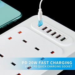 Universal 6-Way Power Outlet Strip with Fast Charging | US Plug (Black) Nawazia