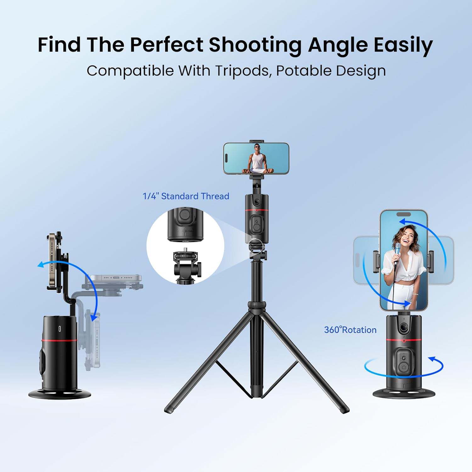 Tripod with Fill Lights – Smart 360° Rotation, Gesture Control, Detachable Remote, and Adjustable Lighting for Vlogging and Live Streaming Nawazia