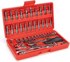 Heavy Duty Hand Tool Storage Box | 46-Piece Portable Auto Repair Kit with Ratchet & Socket Wrench Set Nawazia