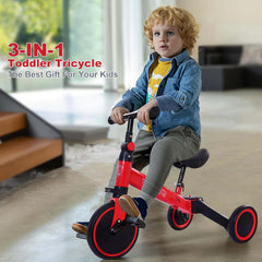3-in-1 Kids Tricycle Toddler Bike | Adjustable Seat, Handlebar, & Removable Pedals | Red Nawazia