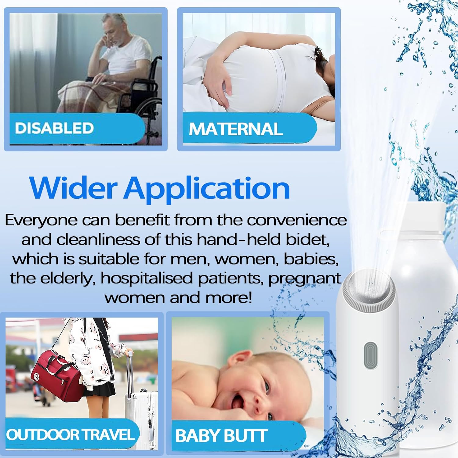 Electric Portable Bidet Sprayer – USB Rechargeable, High-Pressure Hygiene Solution with 400mL Large Bottle for Travel, Postpartum, and Baby Cleaning Nawazia