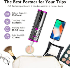 Cordless Hair Curler | Automatic Rotating Hair Curling Iron | Heatless Technology with 3 Temperature & Timer Settings Nawazia