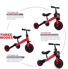 3-in-1 Kids Tricycle Toddler Bike | Adjustable Seat, Handlebar, & Removable Pedals | Red Nawazia