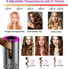 Cordless Hair Curler | Automatic Rotating Hair Curling Iron | Heatless Technology with 3 Temperature & Timer Settings Nawazia
