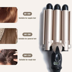 3-Barrel Ceramic Curling Wand – LCD Display, 14 Temp Settings for Perfect Waves & Curls Nawazia