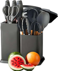 19-Piece Silicone Cooking Utensils & Knife Set | Includes Utensils, Knives, Scissors & Cutting Board with Block