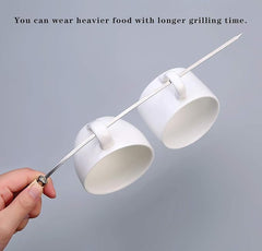 6 Pcs Kebab Skewers | Stainless Steel BBQ Skewers with Wooden Handle | Reusable Kabab Sticks Nawazia