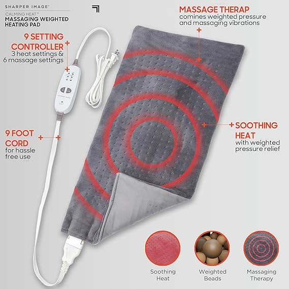Heat Massaging Weighted Heating Pad by Sharper Image – Electric Heating Pad with Vibrations Nawazia