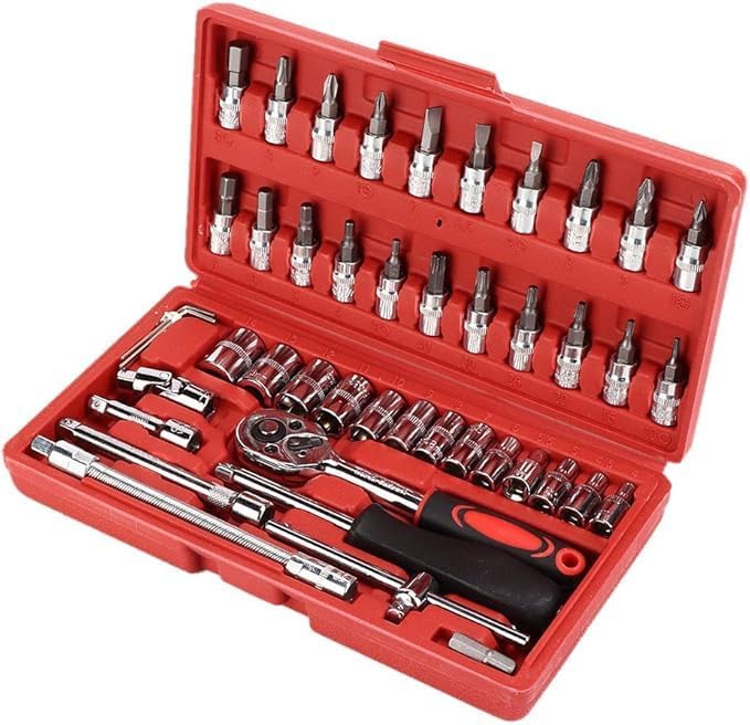 46-Piece 1/4-Inch Socket Set – Comprehensive Car Repair Tool Kit with Ratchet Torque Wrench Nawazia