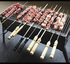 6 Pcs Kebab Skewers | Stainless Steel BBQ Skewers with Wooden Handle | Reusable Kabab Sticks Nawazia