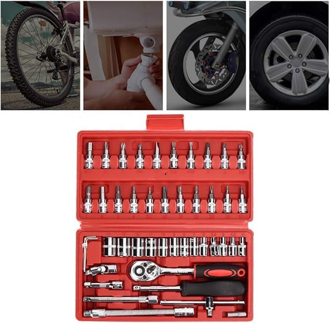 46-Piece 1/4-Inch Socket Set – Comprehensive Car Repair Tool Kit with Ratchet Torque Wrench Nawazia