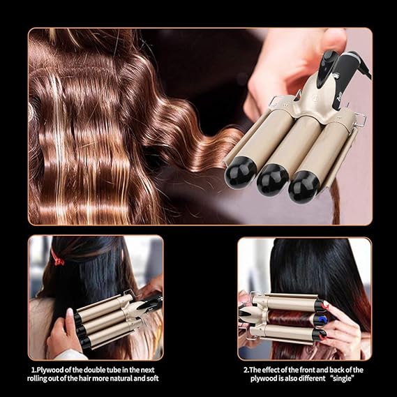 3-Barrel Ceramic Curling Wand – LCD Display, 14 Temp Settings for Perfect Waves & Curls Nawazia