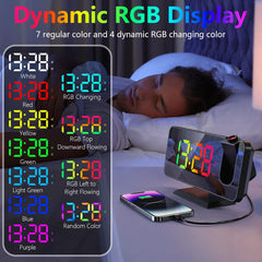 Projection Alarm Clock - 180° Rotatable Ceiling Projector, RGB LED Display, Dual Alarm, 5-Level Dimmer for a Modern and Functional Wake-Up Experience Nawazia