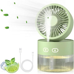 Two-in-One Desktop Spray Humidification Fan – USB Rechargeable Mini Mute Electric Fan with Adjustable Speeds, Humidifier, and Night Light (Multi) Nawazia