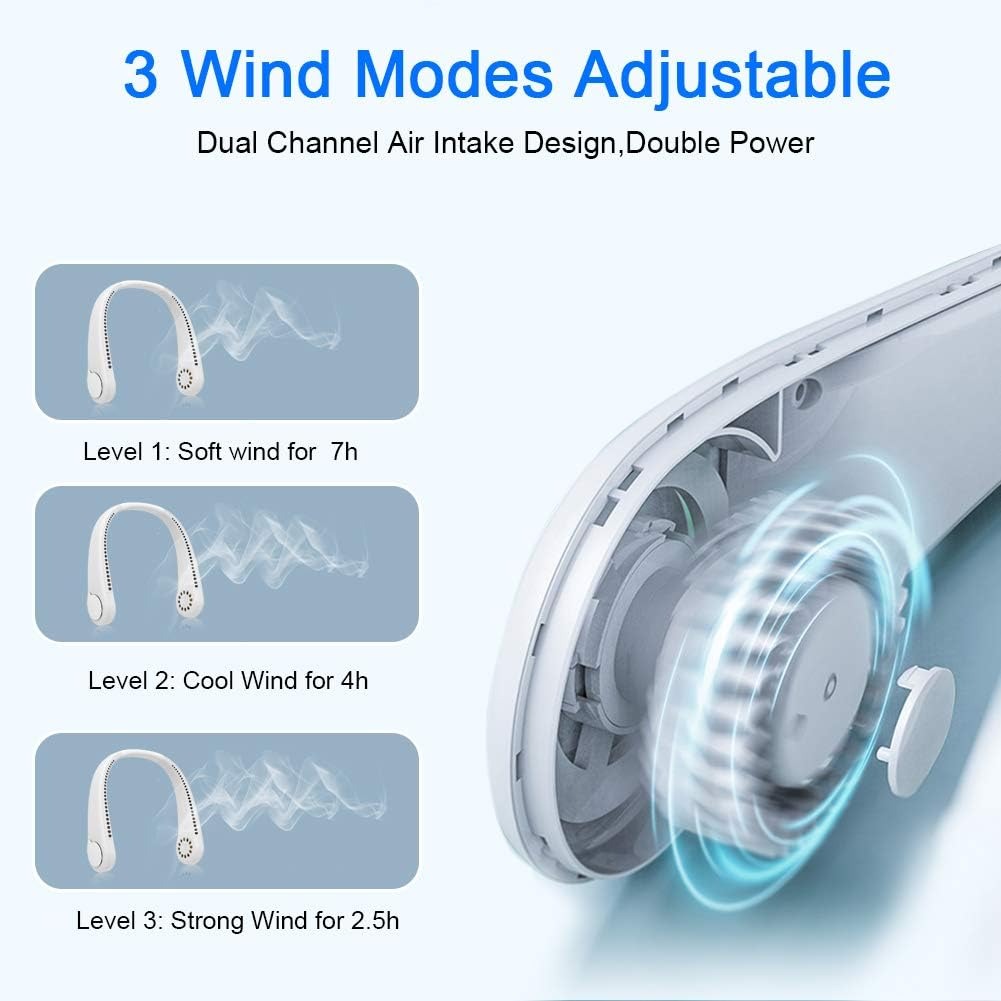 Bladeless Neck Fan with Rechargeable Battery and Adjustable Speed Settings