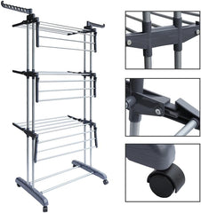 Foldable Rolling Laundry Drying Rack with Adjustable Shelves