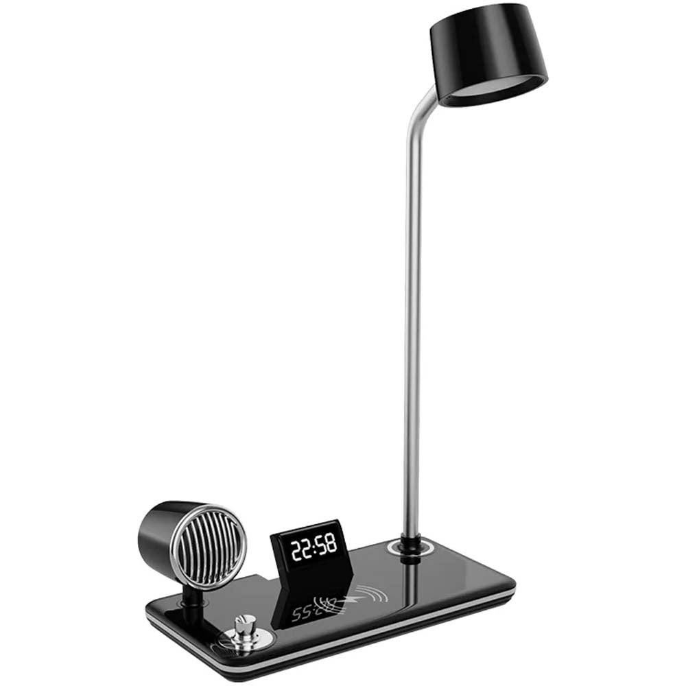 LED Desk Lamp with Wireless Charger, Bluetooth Speaker, Clock & Night Light