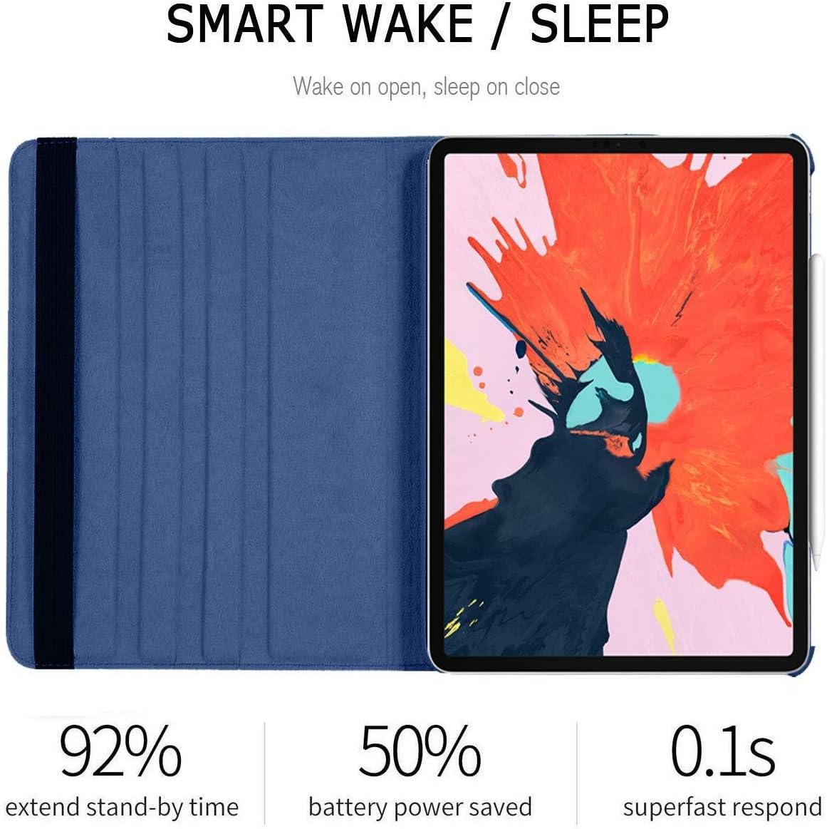 Leather Wallet Folio Case for iPad Pro 12.9" with Auto Sleep/Wake Function