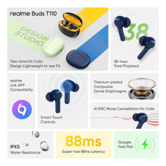 Multi-Color T100 Wireless Earbuds with AI ENC, Deep Bass, and IPX5 Protection