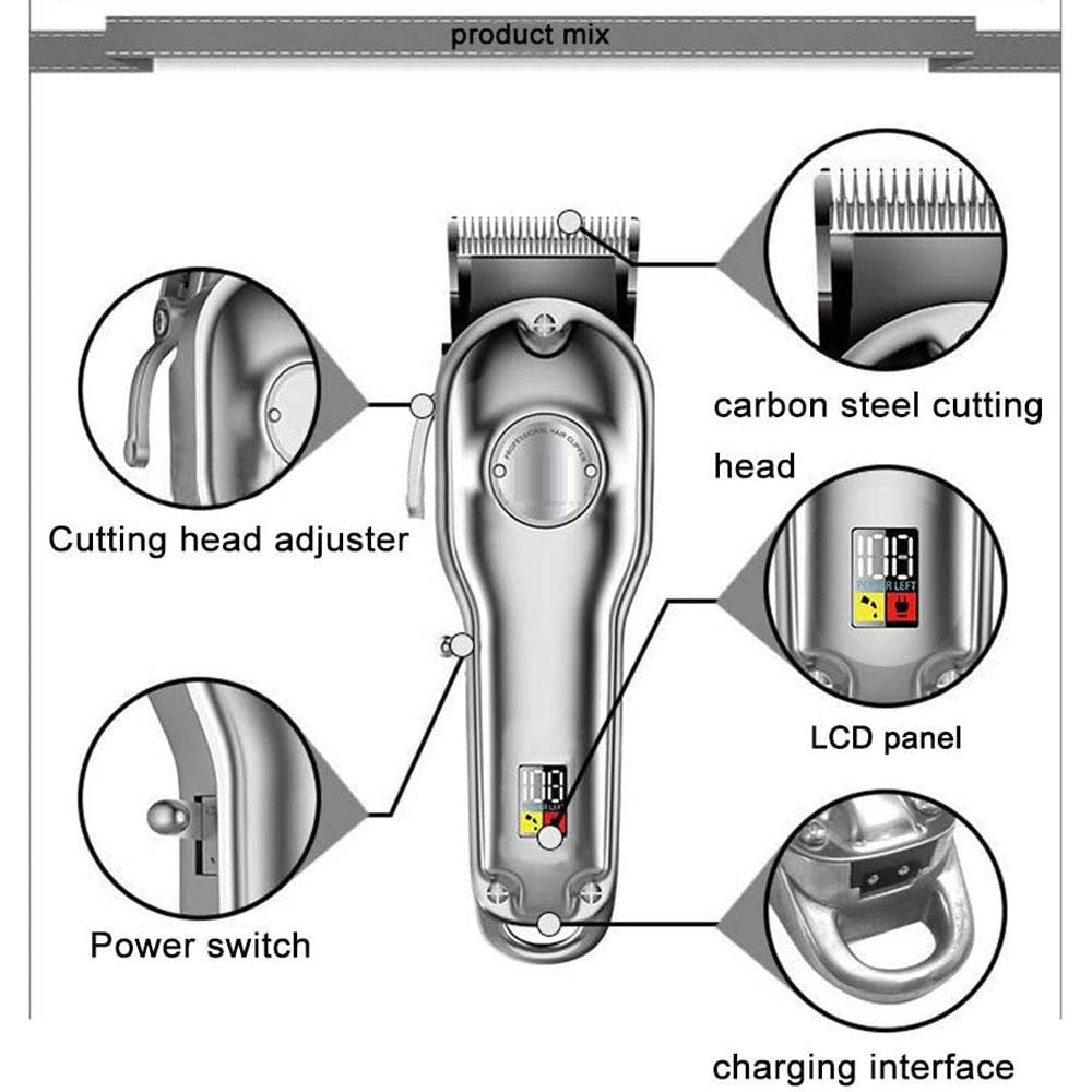 Professional Hair Clipper for Men - Cordless Rechargeable Grooming Kit with T Blade Trimmer, 6 Guide Combs, Beard Trimmer, Barber Haircut Tool