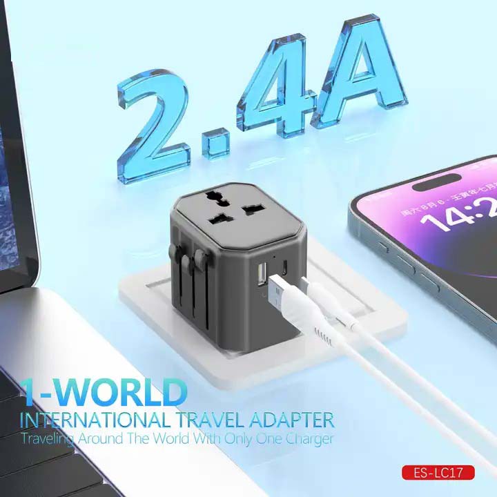 Universal Travel Adapter - All-in-One International Power Adapter with UK/US/AUS/EU Plugs & 4 USB Ports