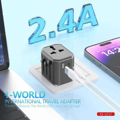 Universal Travel Adapter - All-in-One International Power Adapter with UK/US/AUS/EU Plugs & 4 USB Ports