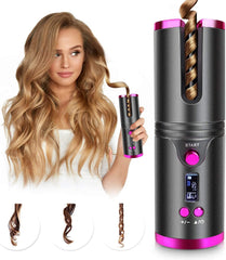 Cordless Hair Curler | Automatic Rotating Hair Curling Iron | Heatless Technology with 3 Temperature & Timer Settings Nawazia