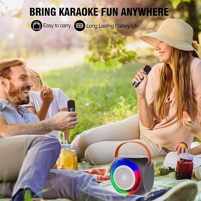 All-In-One Karaoke Machine | Bluetooth Speaker with UHF Wireless Microphones & LED Disco Ball Lights Nawazia