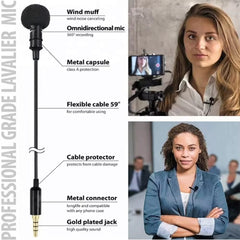 3.5mm Lavalier Microphone for Mobile Phone – Tie Clip, Audio & Video Recording, Stretch-Resistant, Environmentally Friendly, Flexible & Practical Nawazia