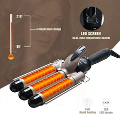 3-Barrel Ceramic Curling Wand – LCD Display, 14 Temp Settings for Perfect Waves & Curls Nawazia
