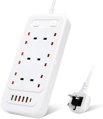 Universal 6-Way Power Outlet Strip with Fast Charging | US Plug (Black) Nawazia