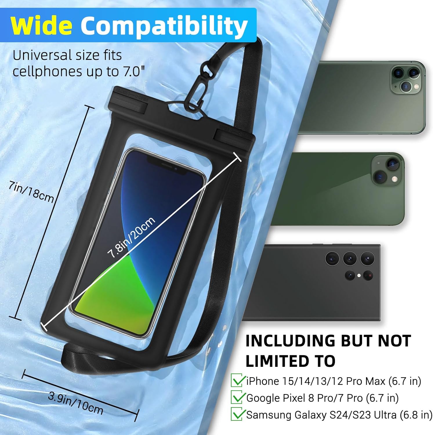 Waterproof Phone Pouch | IPX8 Waterproof Cell Phone Case | Universal Dry Bag for All Mobile Phones | Essential for Beach, Water Sports, & Outdoor Activities Nawazia
