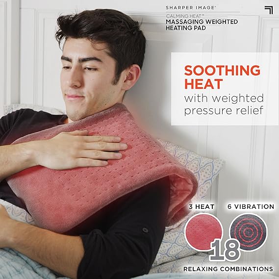 Heat Massaging Weighted Heating Pad by Sharper Image – Electric Heating Pad with Vibrations Nawazia